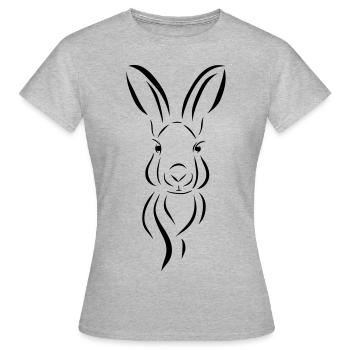 Hase Kopf Illustrartion Feldhase Löffel - Frauen T-Shirt - Grau meliert - Vorne - AI Model Female 172 dark (172cm)