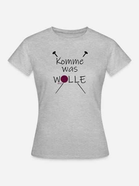 Wolle Spruch Nadeln - Frauen T-Shirt - Grau meliert