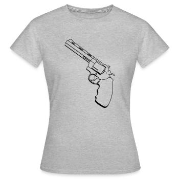 Revolver / Pistole - Frauen T-Shirt - Grau meliert - Vorne - AI Model Female 172 dark (172cm)