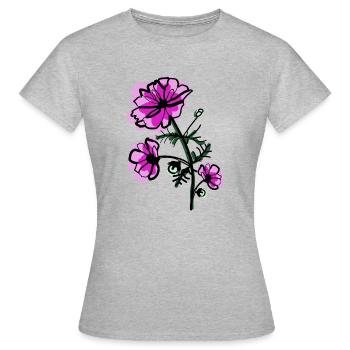Oktober Geburtsblume Kosmos - Frauen T-Shirt - Grau meliert - Vorne - AI Model Female 172 dark (172cm)