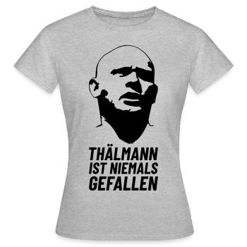Ernst Thälmann ist niemals gefallen - Frauen T-Shirt - Grau meliert - Vorne - AI Model Female 172 dark (172cm)