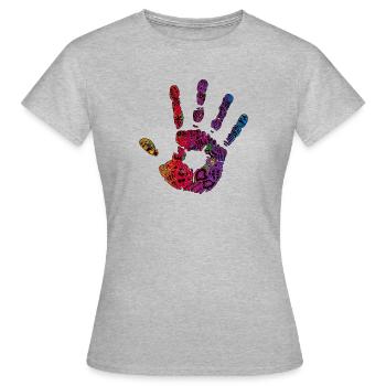 Ornements de cadeaux colorés main empreinte de main cool - T-shirt Femme - gris chiné - Devant - AI Model Female 172 dark (172cm)