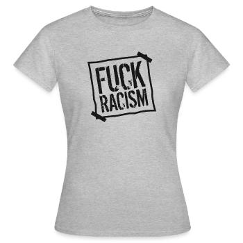 zettel fuck verbot nein no racism logo text dagege - Frauen T-Shirt - Grau meliert - Vorne - AI Model Female 172 dark (172cm)