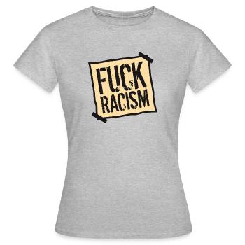 zettel fuck interdit non no racism logo text dagege - T-shirt Femme - gris chiné - Devant - AI Model Female 172 dark (172cm)