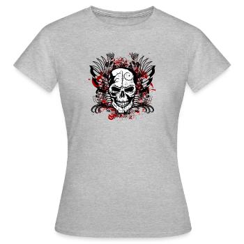 Kopf des Totenkopfschädel-Fantasieursprünglichen Entwurfs - Frauen T-Shirt - Grau meliert - Vorne - AI Model Female 172 dark (172cm)