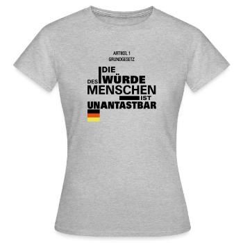 Die Würde des Menschen ist Unantastbar - Art. 1 GG - Frauen T-Shirt - Grau meliert - Vorne - AI Model Female 172 dark (172cm)