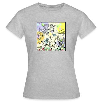 Löwenzahn auf der Wiese - Frauen T-Shirt - Grau meliert - Vorne - AI Model Female 172 dark (172cm)