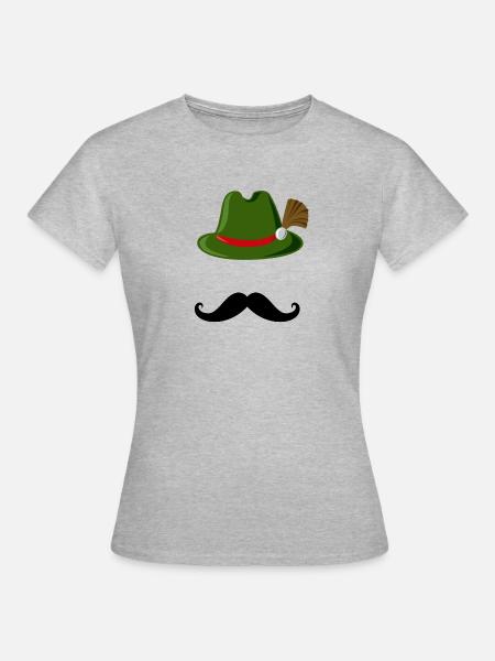 Bayrischer Gambsbarthut mit Mustache Geschenk - Frauen T-Shirt - Grau meliert