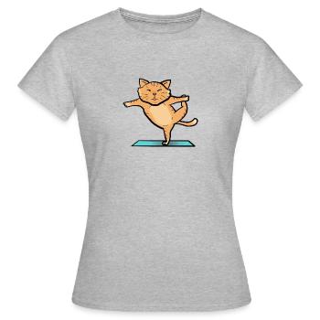 Katze beim Sport - Frauen T-Shirt - Grau meliert - Vorne - AI Model Female 172 dark (172cm)