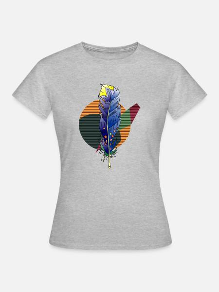 Bunte Feder - Frauen T-Shirt - Grau meliert
