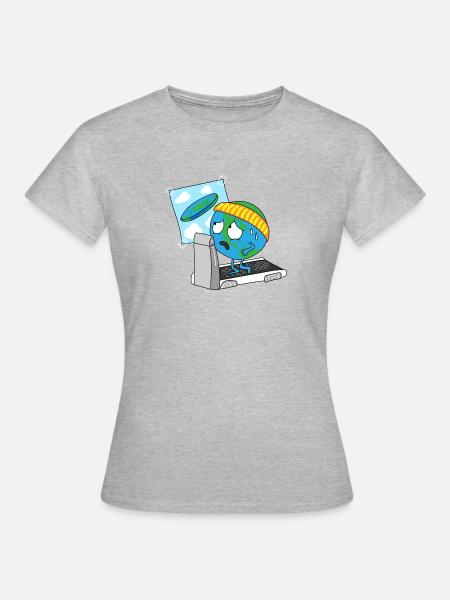 runde Erde Scheibe Erdscheibe Erdkugel Planet - Frauen T-Shirt - Grau meliert