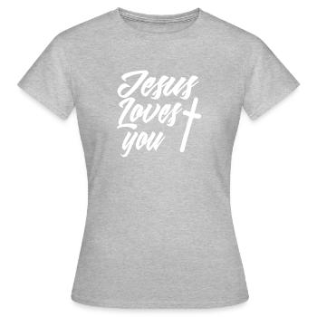 JESUS LOVES YOU - Frauen T-Shirt - Grau meliert - Vorne - AI Model Female 172 dark (172cm)