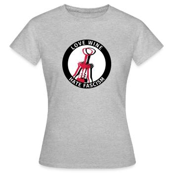 Antifa Logo Humor Love Wine Hate Fascism - Frauen T-Shirt - Grau meliert - Vorne - AI Model Female 172 dark (172cm)