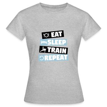 Gymnastics - eat, sleep, train, repeat - Frauen T-Shirt - Grau meliert - Vorne - AI Model Female 172 dark (172cm)
