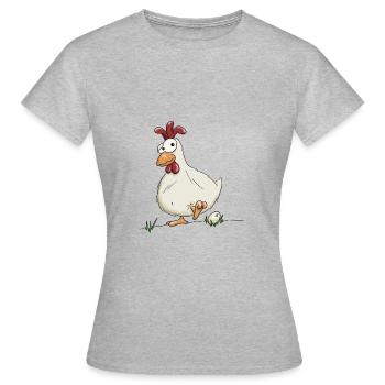 lustiges Huhn mit Ei Landwirt Hühner Geschenk - Frauen T-Shirt - Grau meliert - Vorne - AI Model Female 172 dark (172cm)