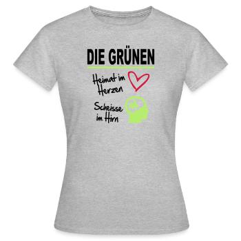 Politik Die Grünen Sprüche Scheisse Hirn - Frauen T-Shirt - Grau meliert - Vorne - AI Model Female 172 dark (172cm)