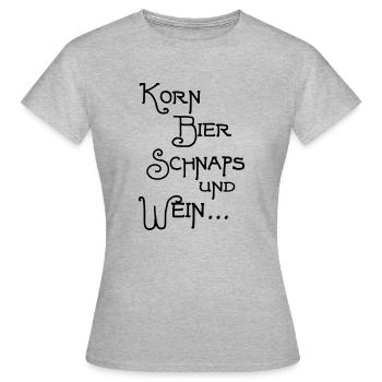 Korn Bier Schnaps - Frauen T-Shirt - Grau meliert - Vorne - AI Model Female 172 dark (172cm)