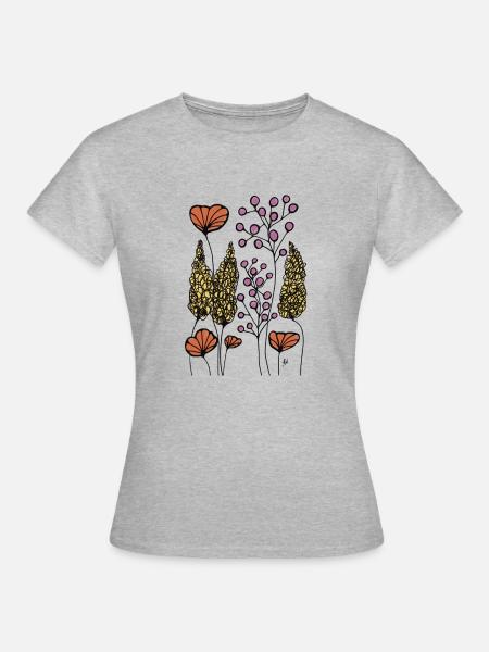 Fleurs orange dessin Fineline Coloré - T-shirt Femme - gris chiné