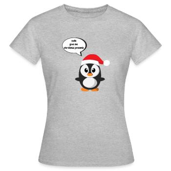 Süßer Pinguin mit Weihnachtsmütze und sudo Spruch - Frauen T-Shirt - Grau meliert - Vorne - AI Model Female 172 dark (172cm)