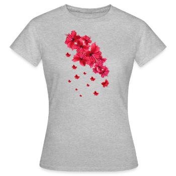 Hibiscus,Flower,Lotus,Blossom,Floral,Hibiscus Blossom - Women's T-Shirt - heather grey - Front - AI Model Female 172 dark (172cm)