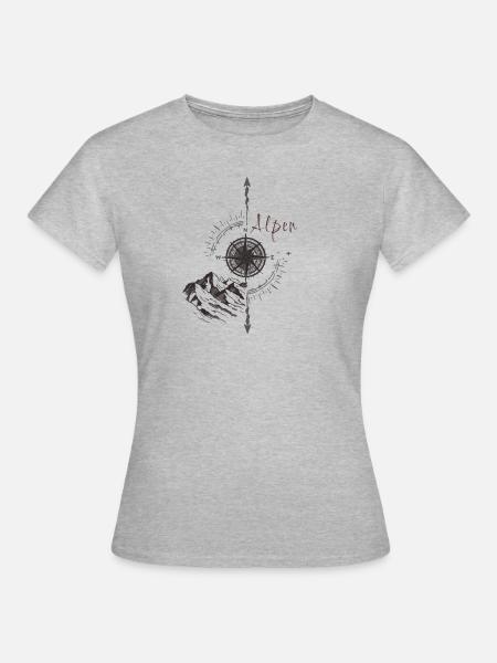 Alpen,Berge,illustration,Kompass - Frauen T-Shirt - Grau meliert