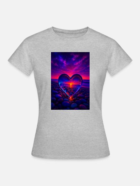 Galactic Heart Sunset – Magisches Herz-Design - Frauen T-Shirt - Grau meliert