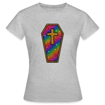 Cercueil d’Halloween | Croix de cercueil à paillettes arc-en-ciel - T-shirt Femme - gris chiné - Devant - AI Model Female 172 dark (172cm)
