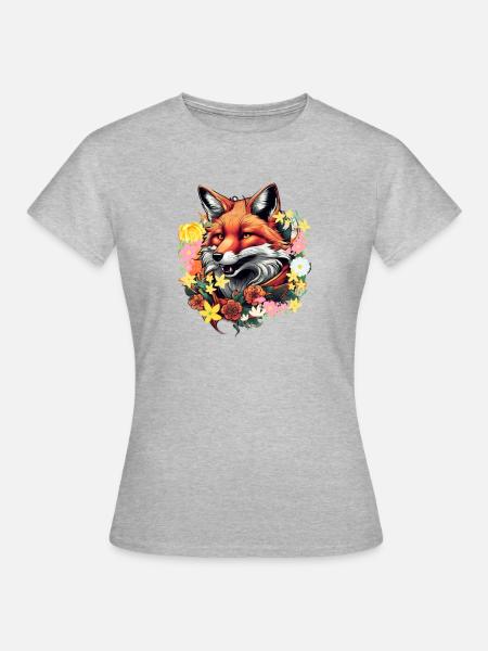 Fuchs,blumen,blumenkranz,Ornament - Frauen T-Shirt - Grau meliert
