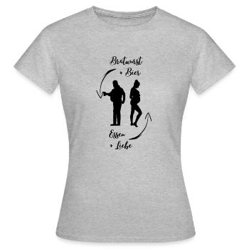 Bierbauch und Schwangerschaftsbauch - Dicker Bauch - Frauen T-Shirt - Grau meliert - Vorne - AI Model Female 172 dark (172cm)