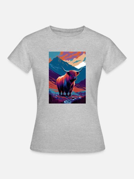 Scottish Highland Cows - Frauen T-Shirt - Grau meliert