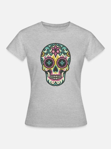 Retro Totenschädel 2 - Frauen T-Shirt - Grau meliert