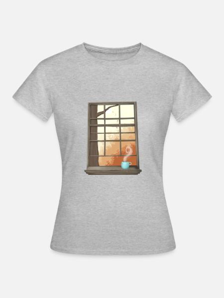 Herbst-Fenster - Frauen T-Shirt - Grau meliert