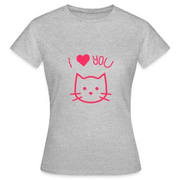 I LOVE YOU CAT - T-shirt Femme - gris chiné - Devant - AI Model Female 172 dark (172cm)