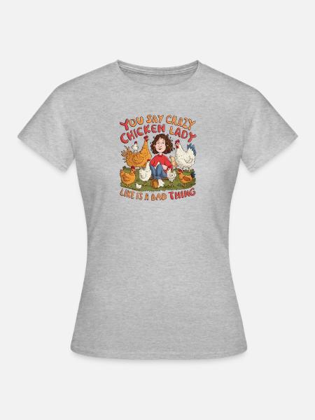 Verrückte Hühnerdame Lustige Bauernfrau - Frauen T-Shirt - Grau meliert
