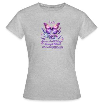 Alles durch Christus Phil 4,13 Schmetterling - Frauen T-Shirt - Grau meliert - Vorne - AI Model Female 172 dark (172cm)
