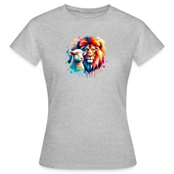 Löwe und Lamm Christliche Kleidung - Frauen T-Shirt - Grau meliert - Vorne - AI Model Female 172 dark (172cm)