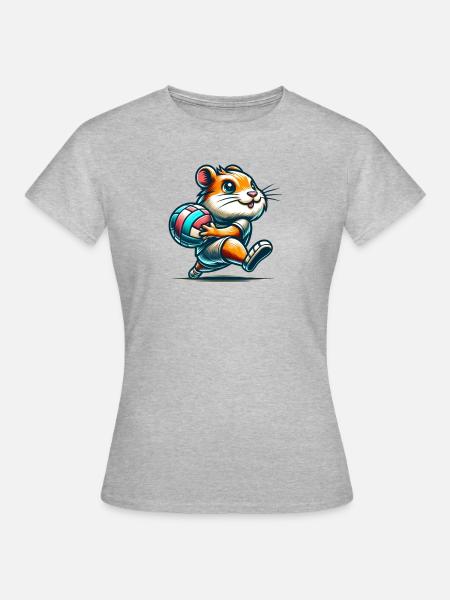 Niedlicher Hamster Mit Volleyball - Frauen T-Shirt - Grau meliert