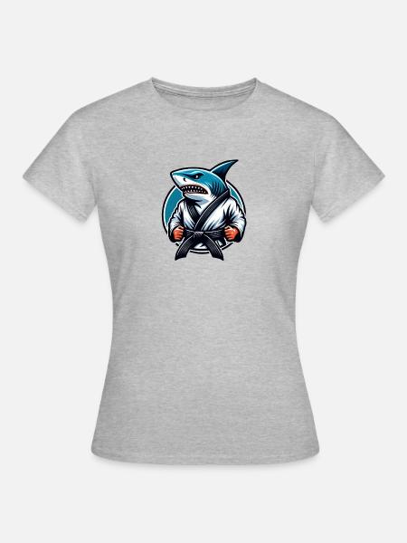 Karatehai mit Schwarzem Gürtel - Frauen T-Shirt - Grau meliert