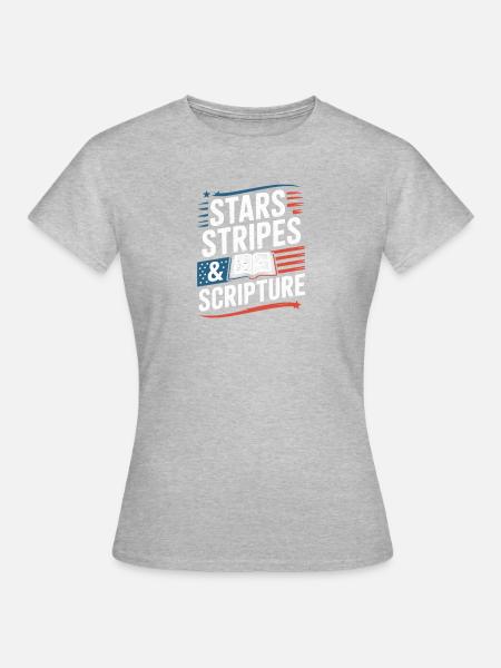 Stars, Stripes & Scripture - Lightblessed - - Frauen T-Shirt - Grau meliert