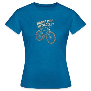 Voulez-vous monter sur ma selle ? - T-shirt Femme - bleu saphir antique chiné - Devant - AI Model Female 172 dark (172cm)