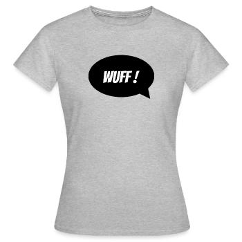 Sprechblase "Wuff" - Frauen T-Shirt - Grau meliert - Vorne - AI Model Female 172 dark (172cm)