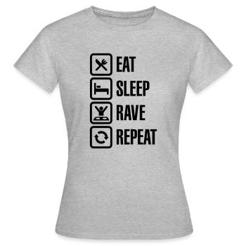 eat sleep rave repeat - Frauen T-Shirt - Grau meliert - Vorne - AI Model Female 172 dark (172cm)