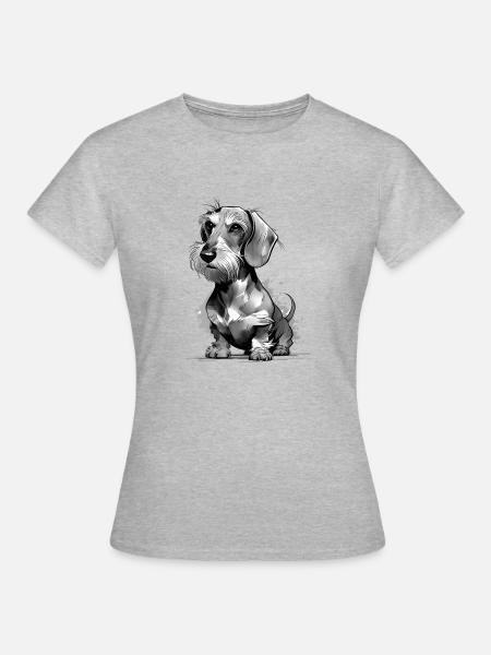 Rauhaardackel gezeichnet - Dackel gemalt - Frauen T-Shirt - Grau meliert