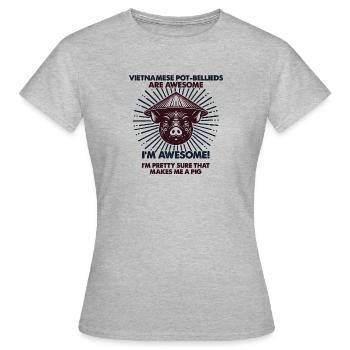 viSchweindad Mama - Vietnamesisches Potbauch - Frauen T-Shirt - Grau meliert - Vorne - AI Model Female 172 dark (172cm)