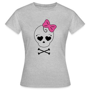 Mama & Tochter Kombi "Totenkopf & Schleife" rosa - Frauen T-Shirt - Grau meliert - Vorne - AI Model Female 172 dark (172cm)