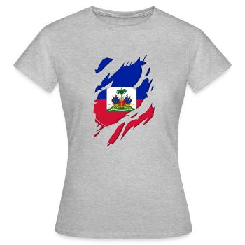 Haiti flag torn motif - Women's T-Shirt - heather grey - Front - AI Model Female 172 dark (172cm)