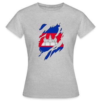 Cambodia flag torn motif - Women's T-Shirt - heather grey - Front - AI Model Female 172 dark (172cm)