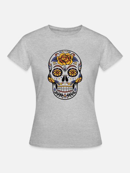 mexikanische Totenkopf - Frauen T-Shirt - Grau meliert