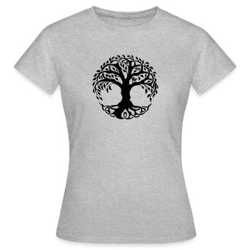 Baum des Lebens - Lebensbaum - Frauen T-Shirt - Grau meliert - Vorne - AI Model Female 172 dark (172cm)