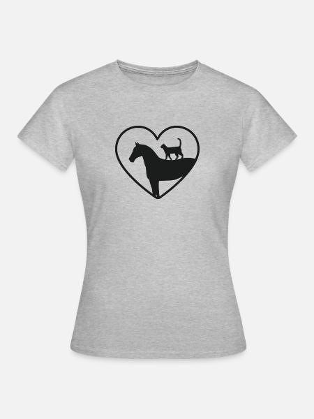 Pferd Katze Herz Liebe - Frauen T-Shirt - Grau meliert